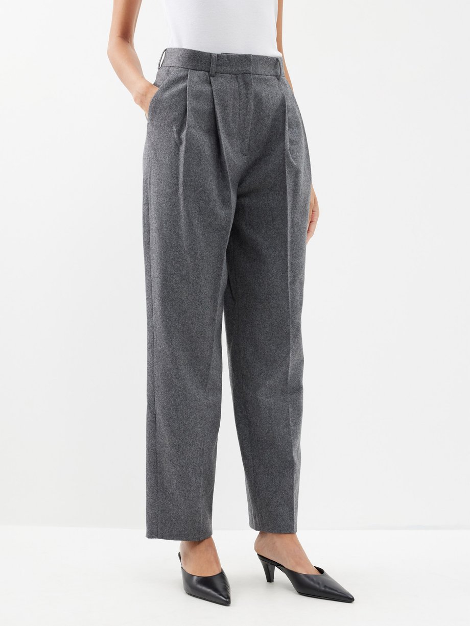 Grey Pleated recycled wool-blend tailored trousers | Toteme | MATCHES UK