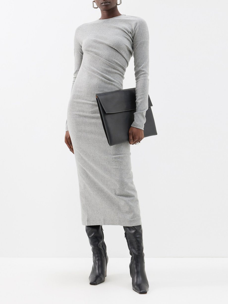 Grey Twisted wool-blend flannel dress | Toteme | MATCHES UK