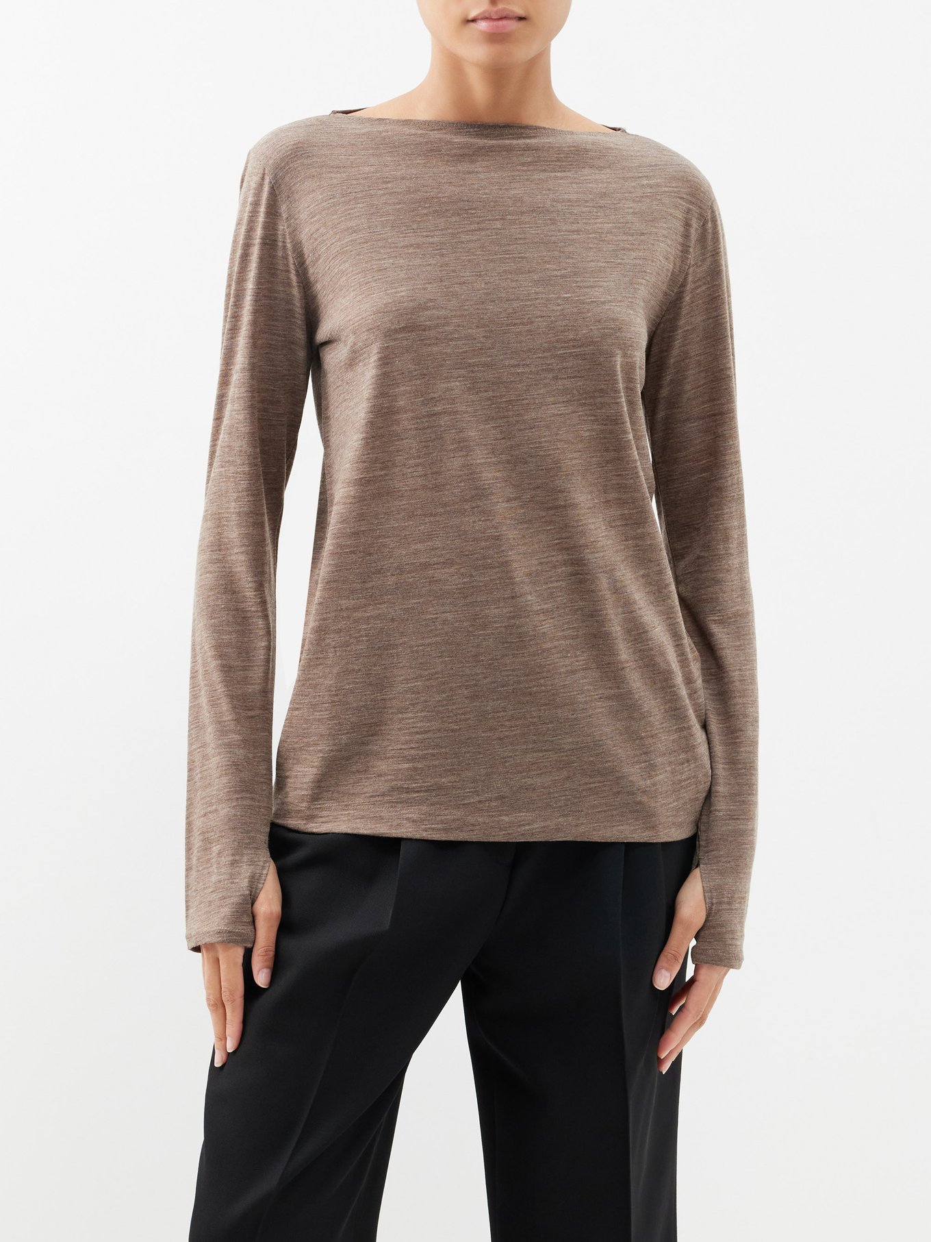 Boat Neck Embroidered Contrast-Stitched Jersey Top