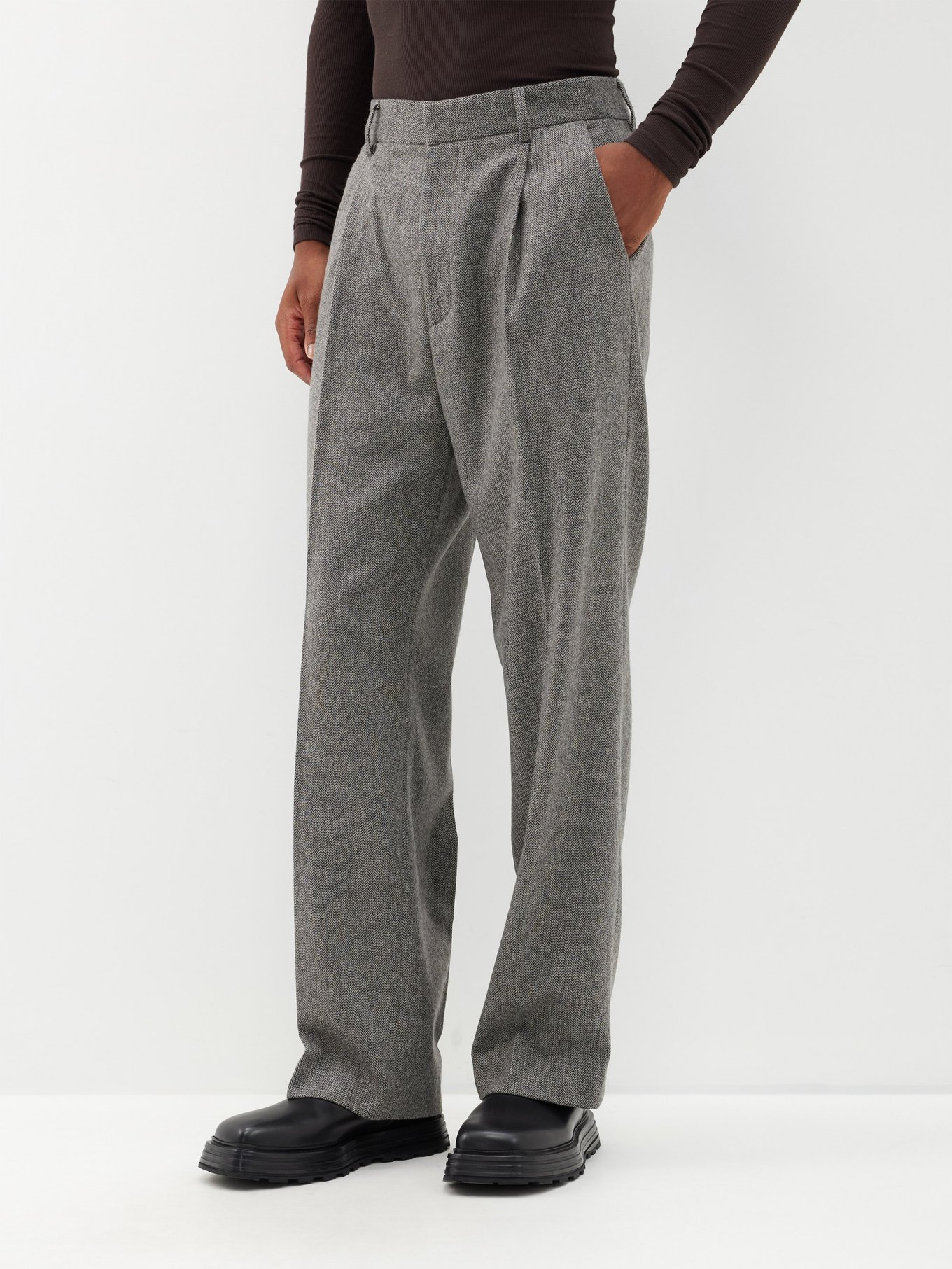 Herringbone virgin wool-blend trousers | Winnie New York
