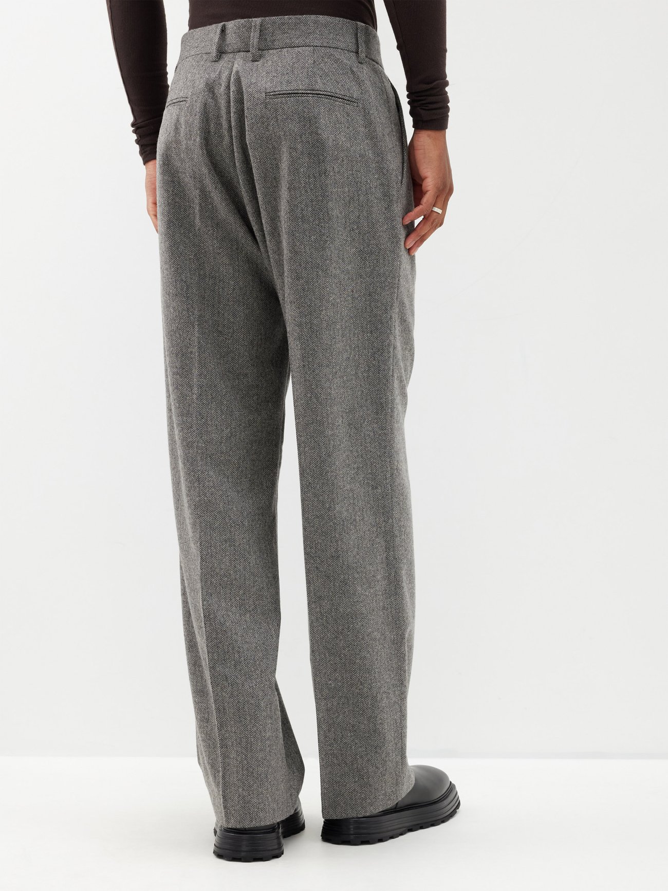 Grey Herringbone virgin wool-blend trousers | Winnie New York