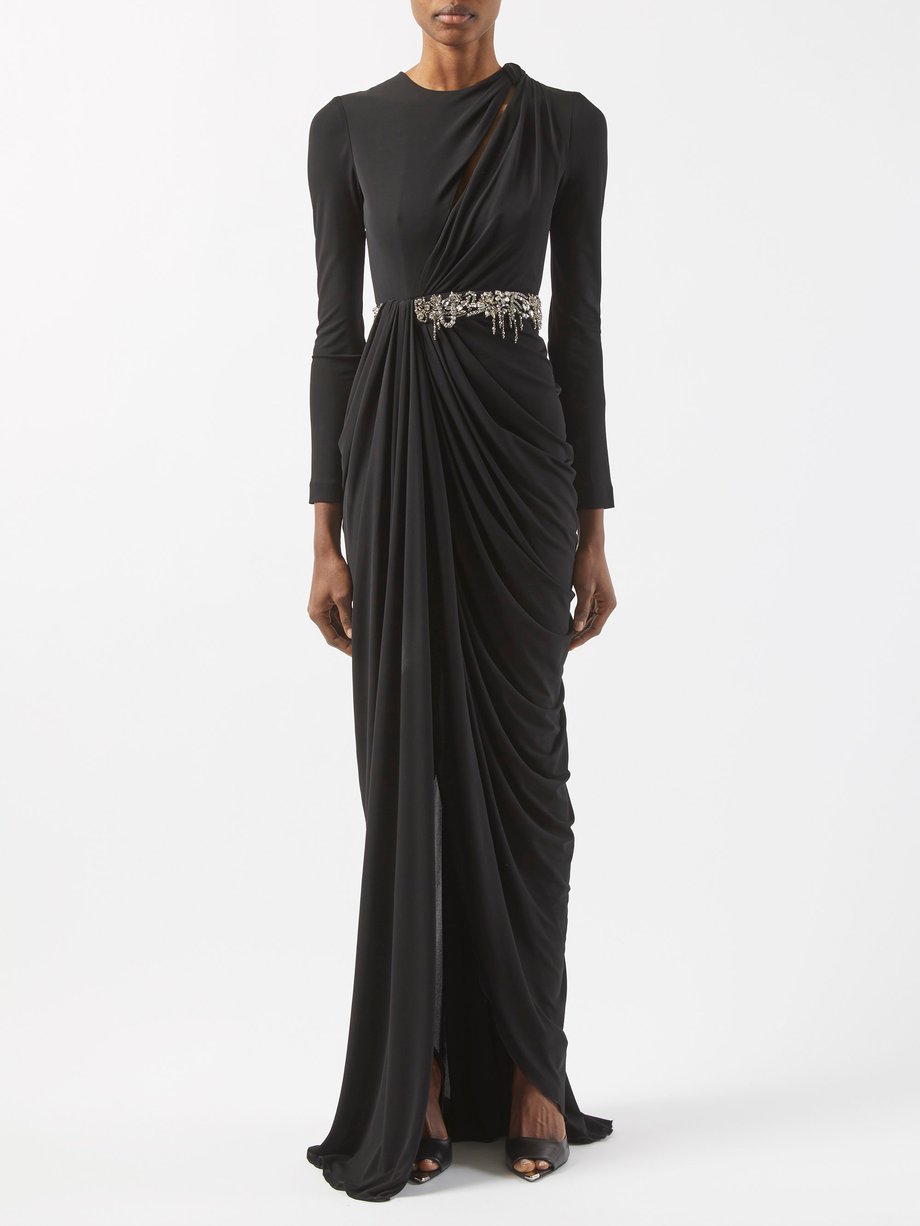 Black Crystal-embellished draped jersey gown | Alexander McQueen ...