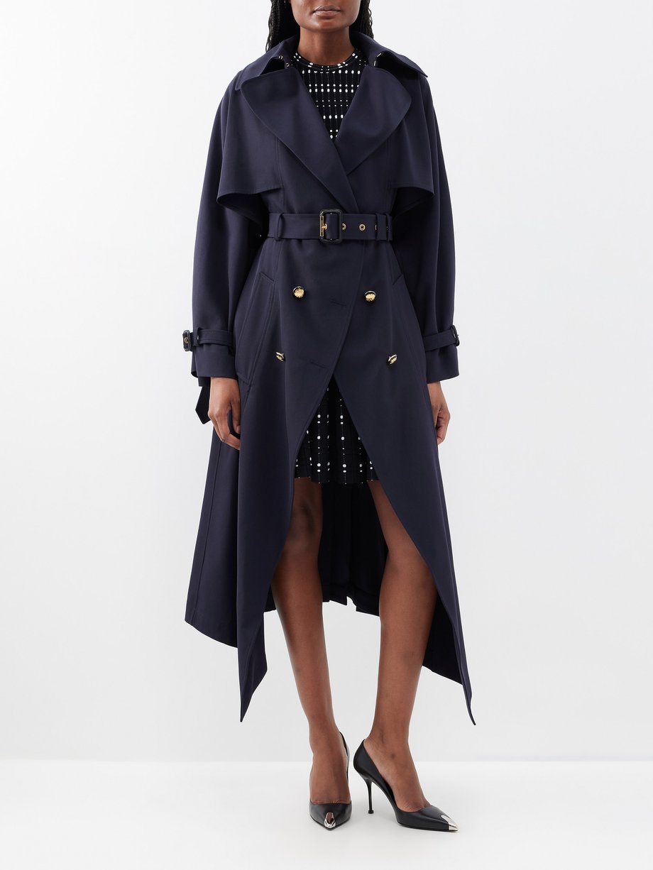 Navy Draped wool-blend twill trench coat | Alexander McQueen ...
