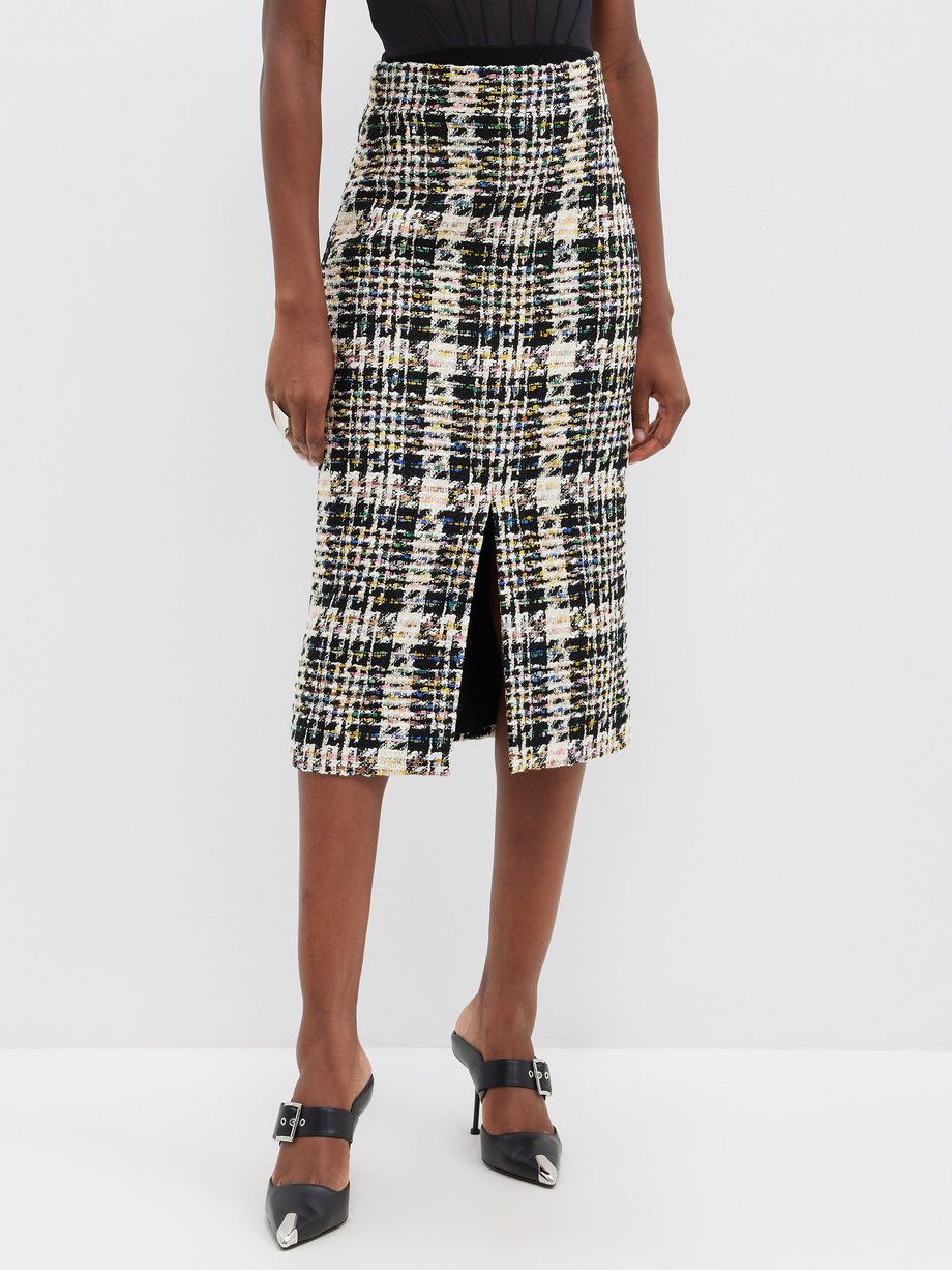 Black Bouclé tweed slit-hem pencil skirt | Alexander McQueen ...