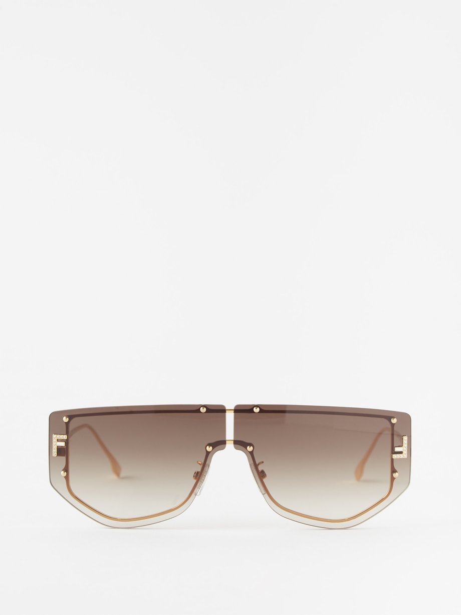 Gold Fendi First rimless shield metal sunglasses | Fendi Eyewear ...