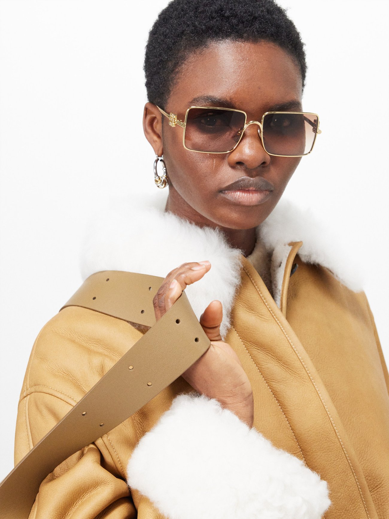 Gold Anagram-logo square-frame metal sunglasses