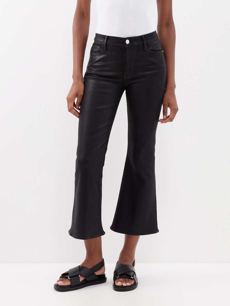 FRAME Women's Le Crop Flare Jeans, Noir Coated, Black, 29 at  Women's  Jeans store