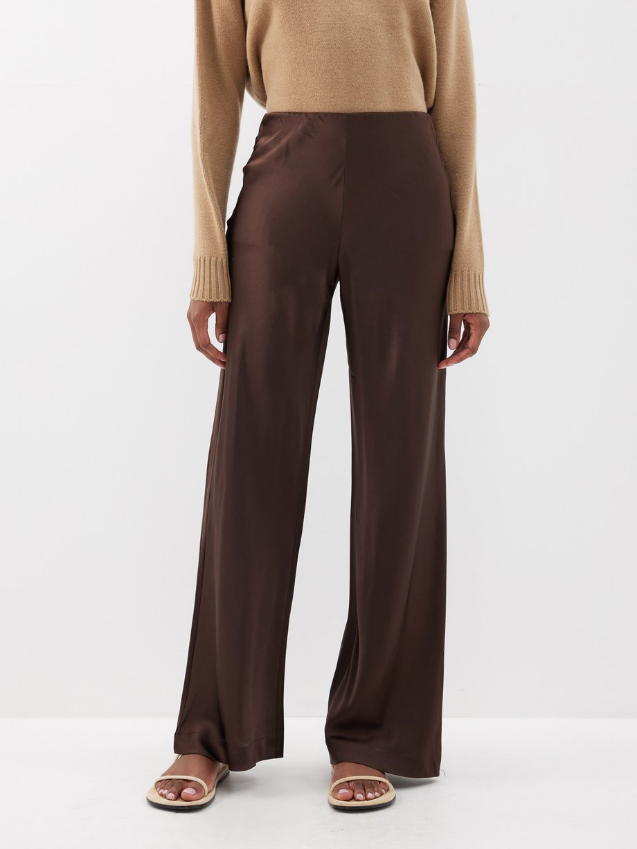 FRAME FRAME Wide-leg silk trousers Brown｜MATCHESFASHION（マッチズファッション)
