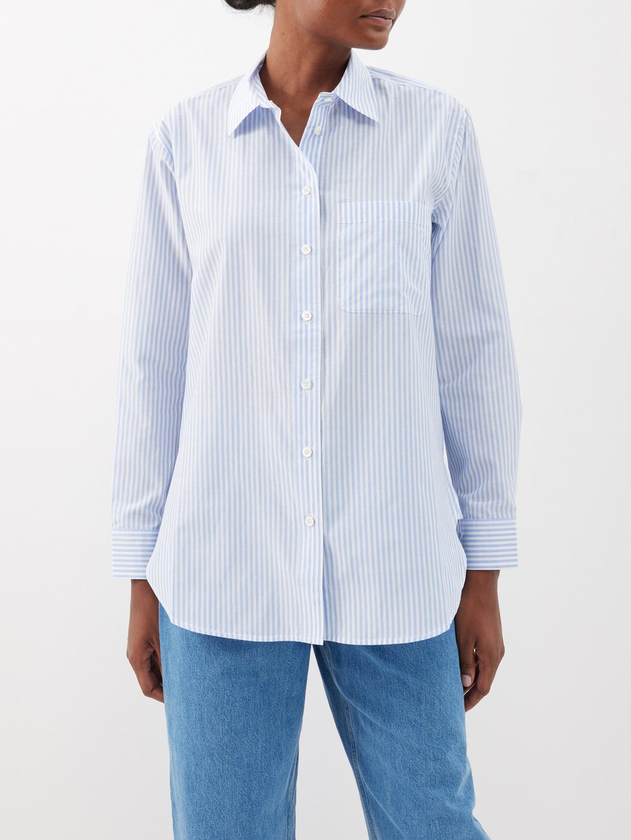 FRAME Blue The Classic striped cotton-blend poplin shirt | 매치스패션, 모던 ...