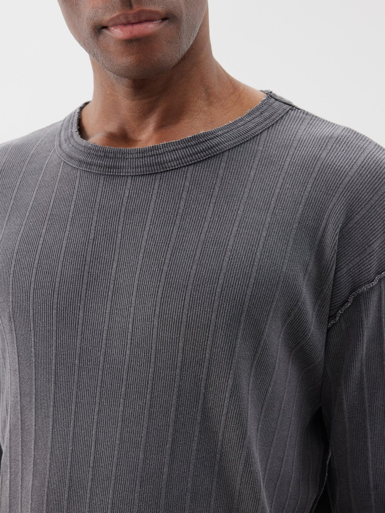 Grey Ribbed organic-cotton long-sleeve T-shirt | mfpen