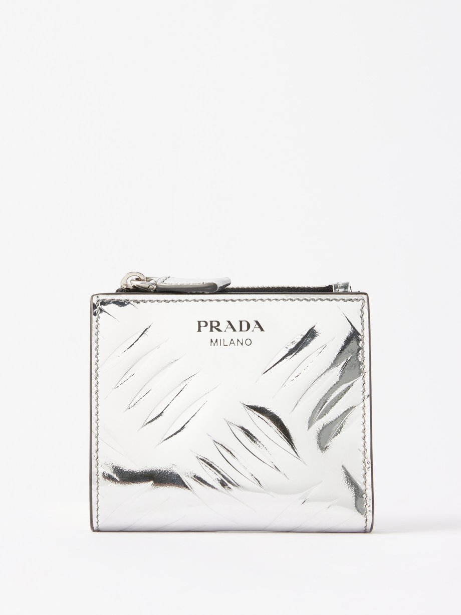 Silver Embossed leather bi-fold wallet | Prada | MATCHES UK