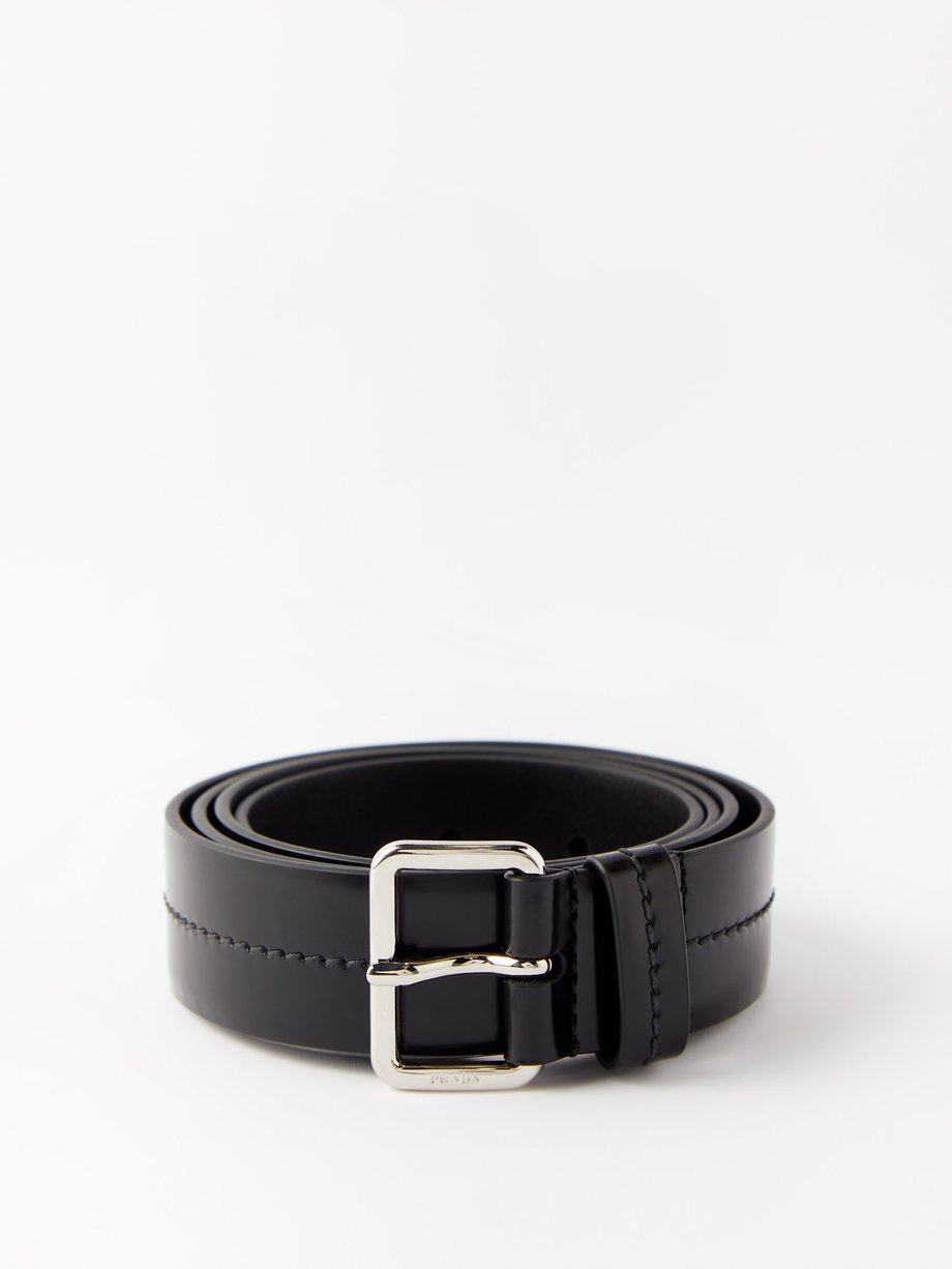 Black Logo-engraved leather belt | Prada | MATCHES UK