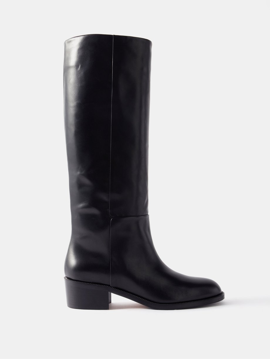 Black Sellier leather knee-high boots | Aquazzura | MATCHES UK