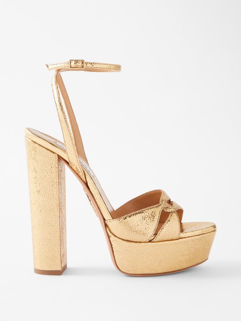 Gold Sinner Plateau 140 leather platform sandals Aquazzura