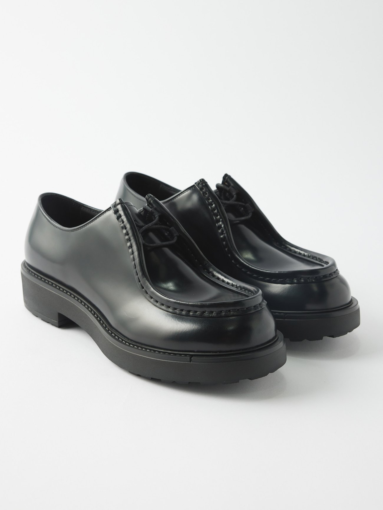 Black Diapason leather Derby shoes | Prada | MATCHES UK