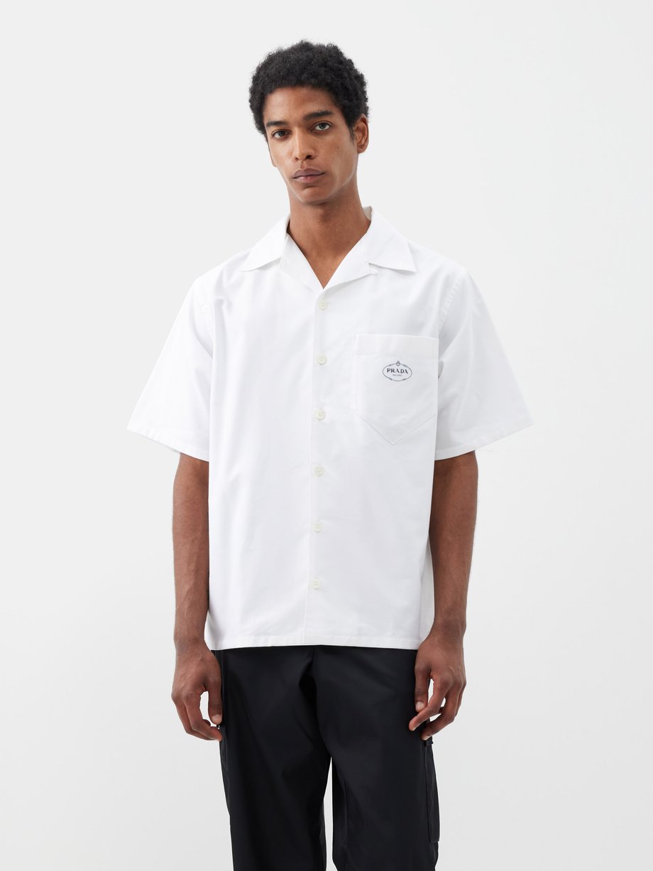White Logo-embroidered cotton-twill shirt | Prada | MATCHES UK