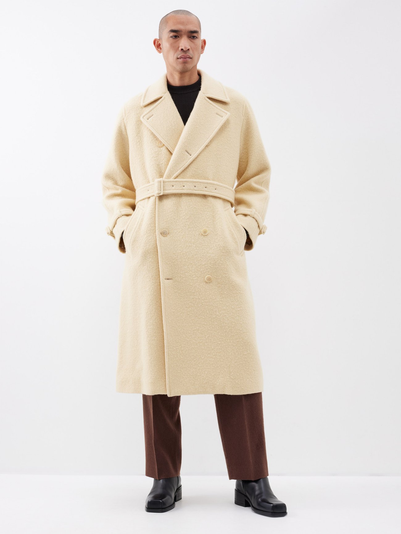 Brushed wool-alpaca blend trench coat