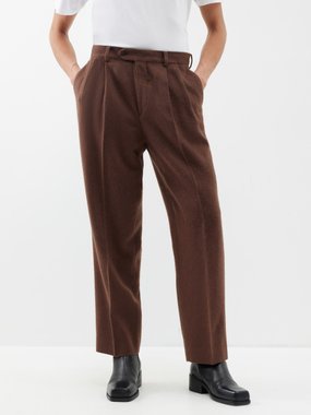 Auralee Pleated camel-flannel trousers