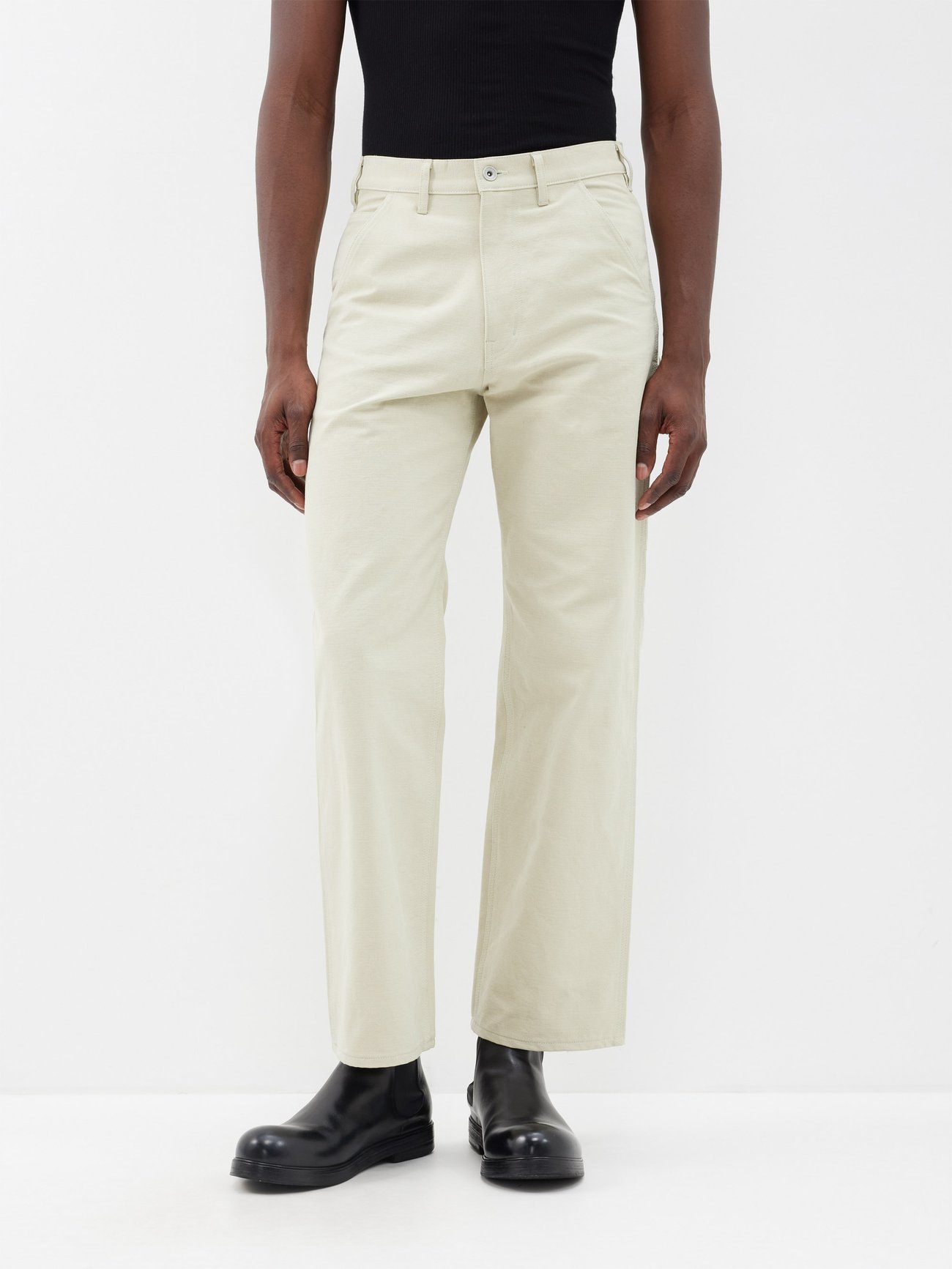 Beige Cotton-canvas straight-leg trousers | Auralee