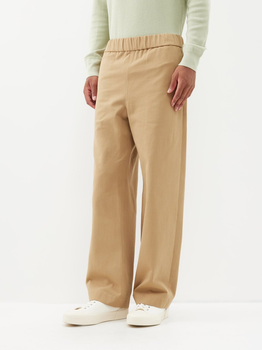 Beige Elasticated-waist cotton chino trousers | Auralee