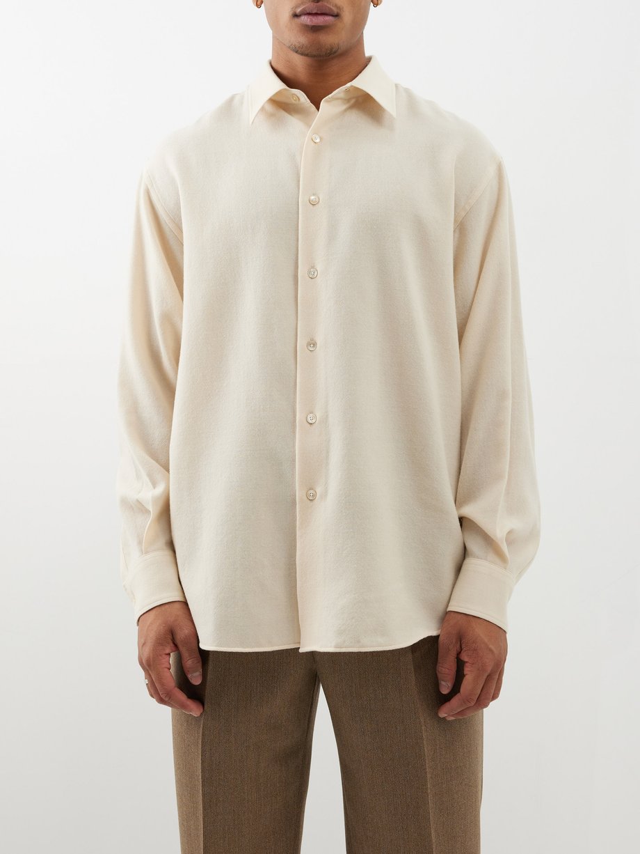 Neutral Viyella spread-collar wool shirt | Auralee | MATCHESFASHION UK