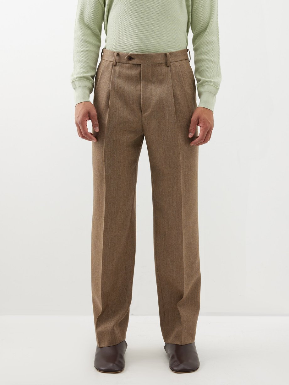 Brown Dobby pleated wool trousers | Auralee | MATCHESFASHION US