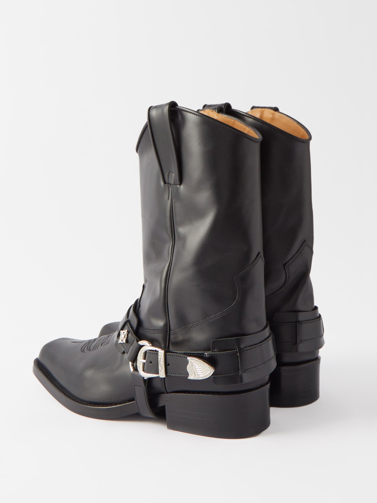 Harness concho-embellished leather boots