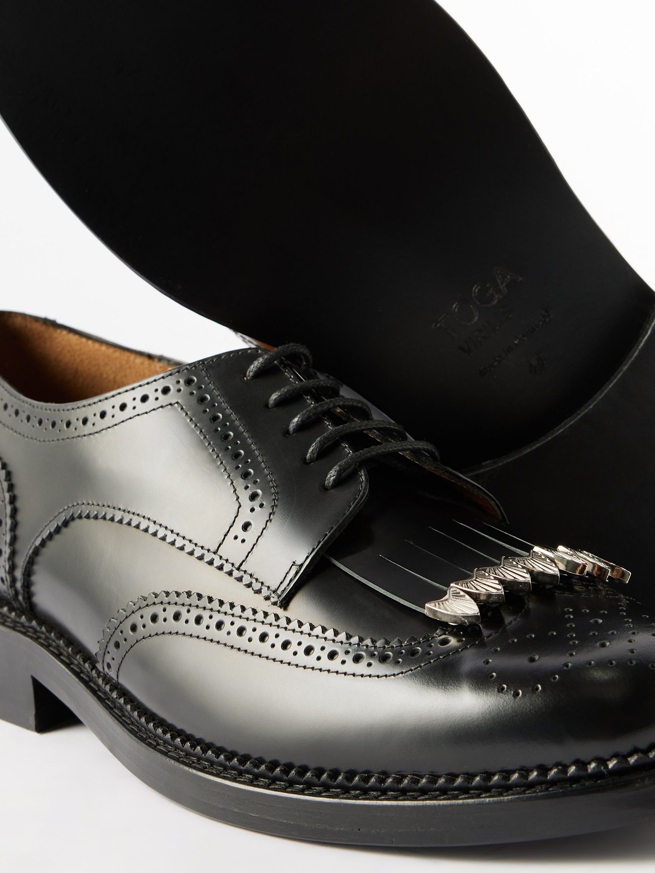 Black Polida fringed-leather Derby shoes | Toga Virilis