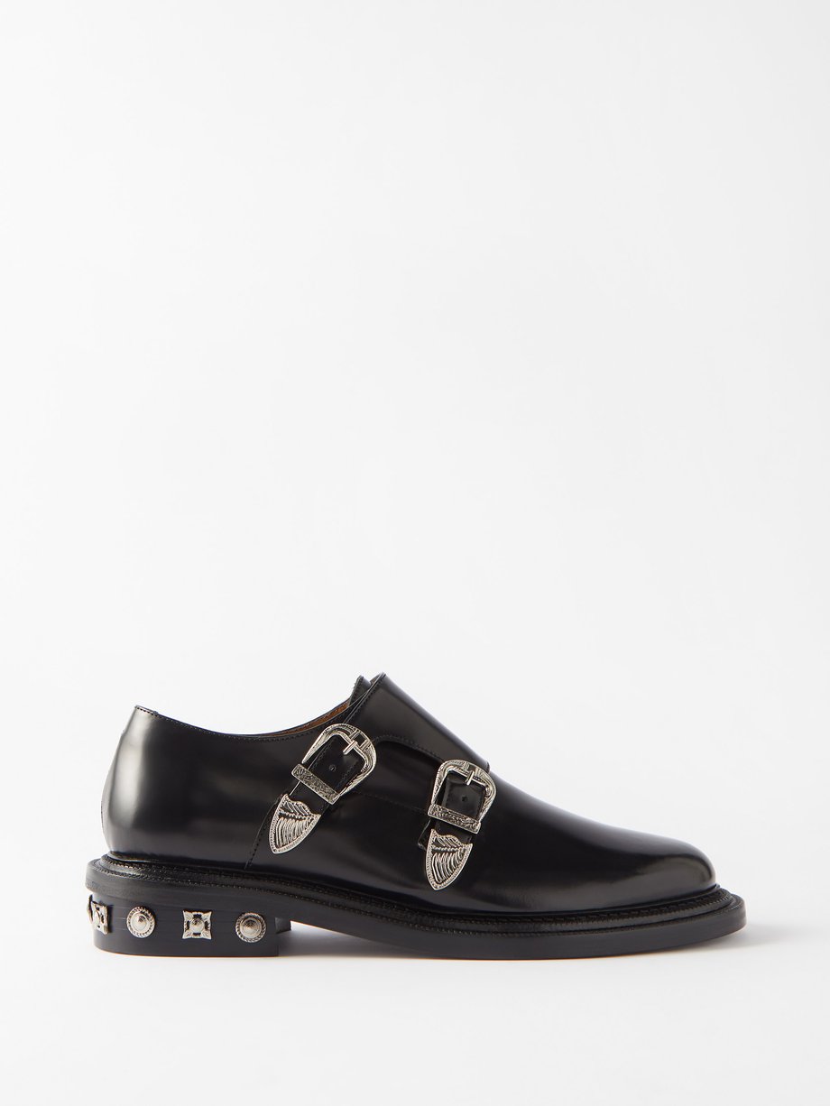 Black Polida-embellished leather monk shoes | Toga Virilis ...