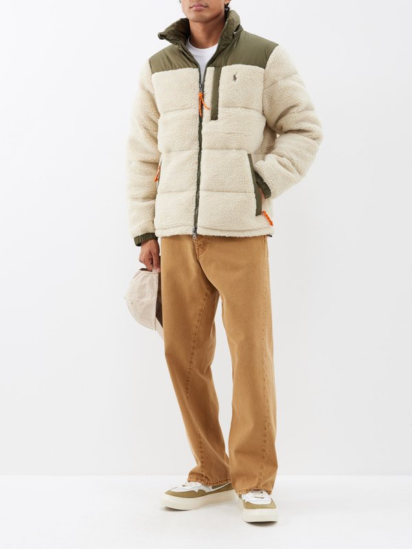 Beige High-pile fleece hooded down coat, Polo Ralph Lauren