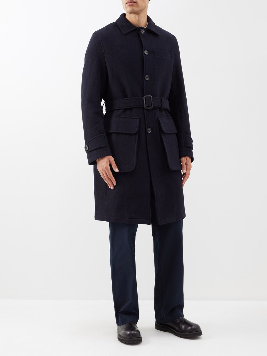 Navy Grandpa wool-herringbone overcoat | Oliver Spencer | MATCHESFASHION AU