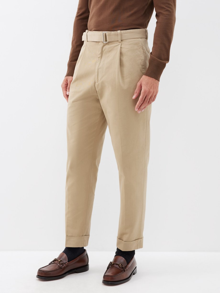 Beige Hugo belted pleated cotton-twill trousers | Officine Générale ...