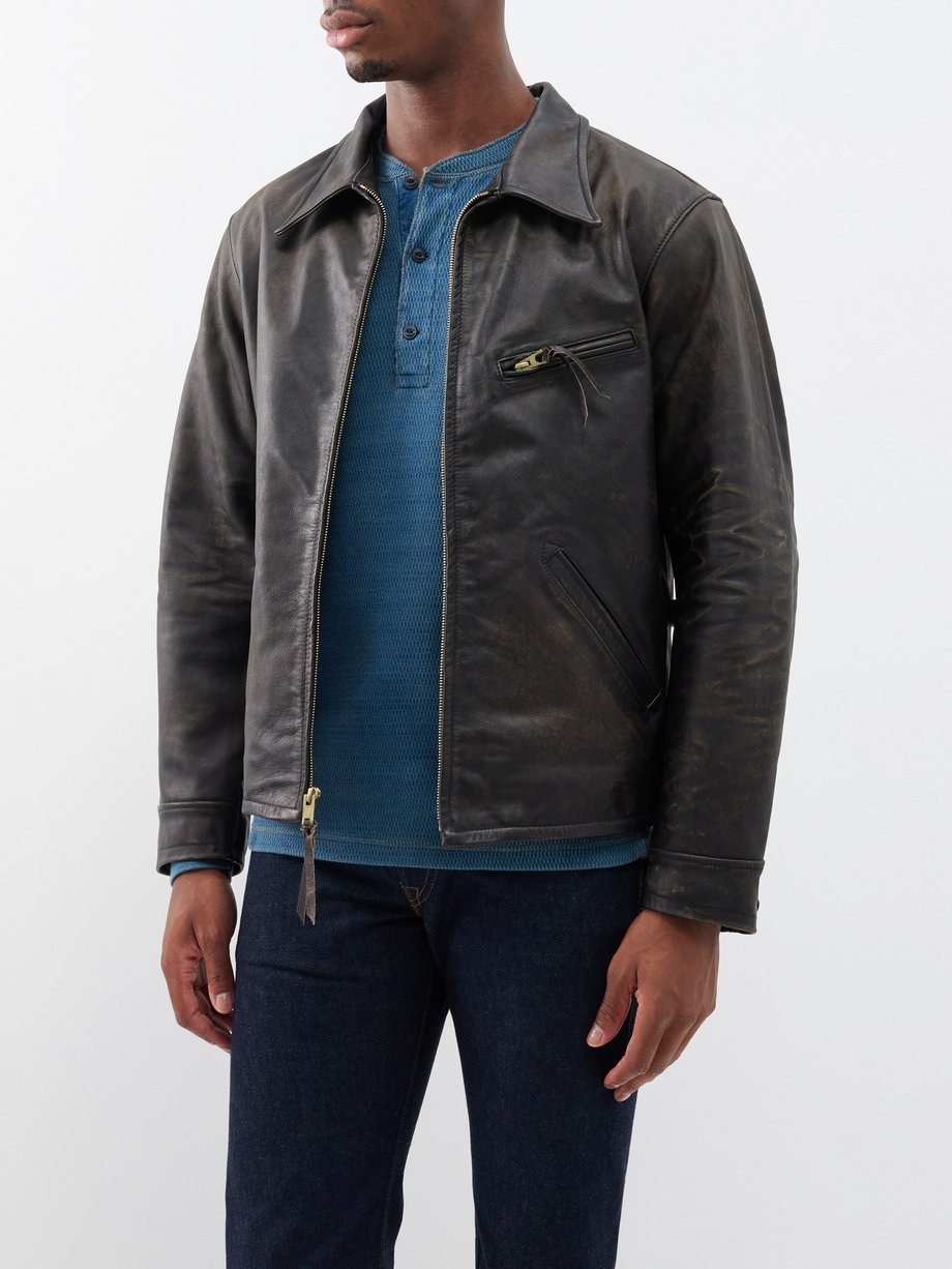 Brown Lynton zipped leather jacket | RRL | MATCHESFASHION US