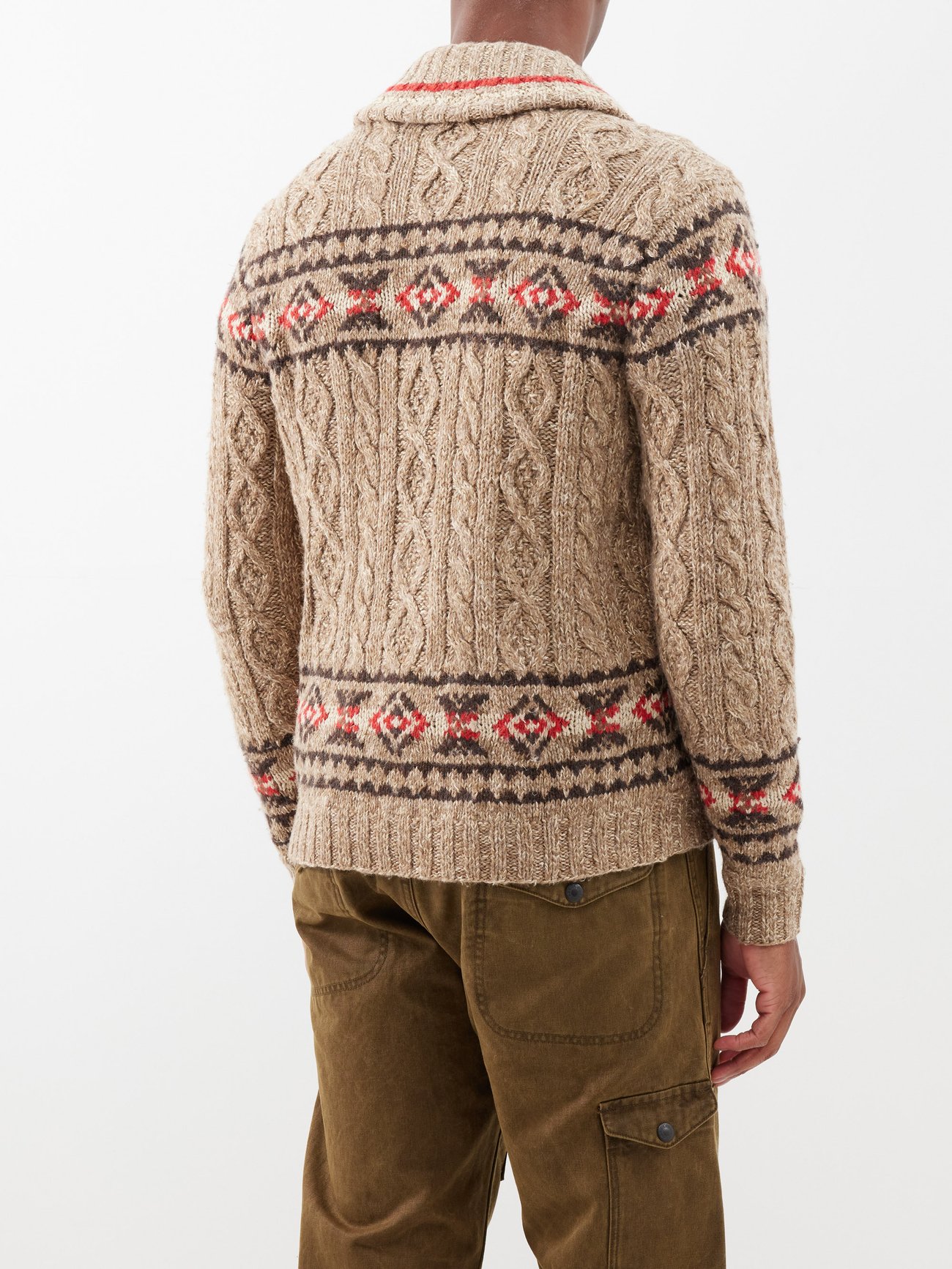 Shawl-collar intarsia-knit linen-blend cardigan