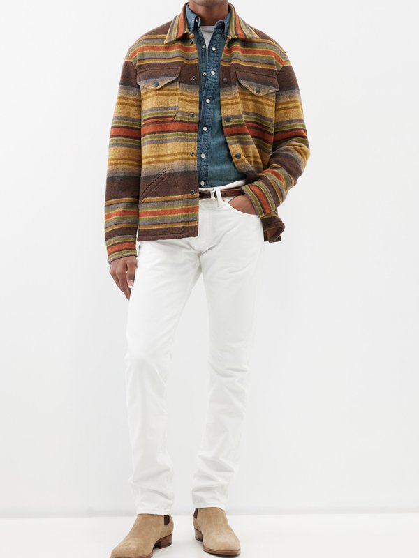 RRL Striped double-flap-pocket wool overshirt