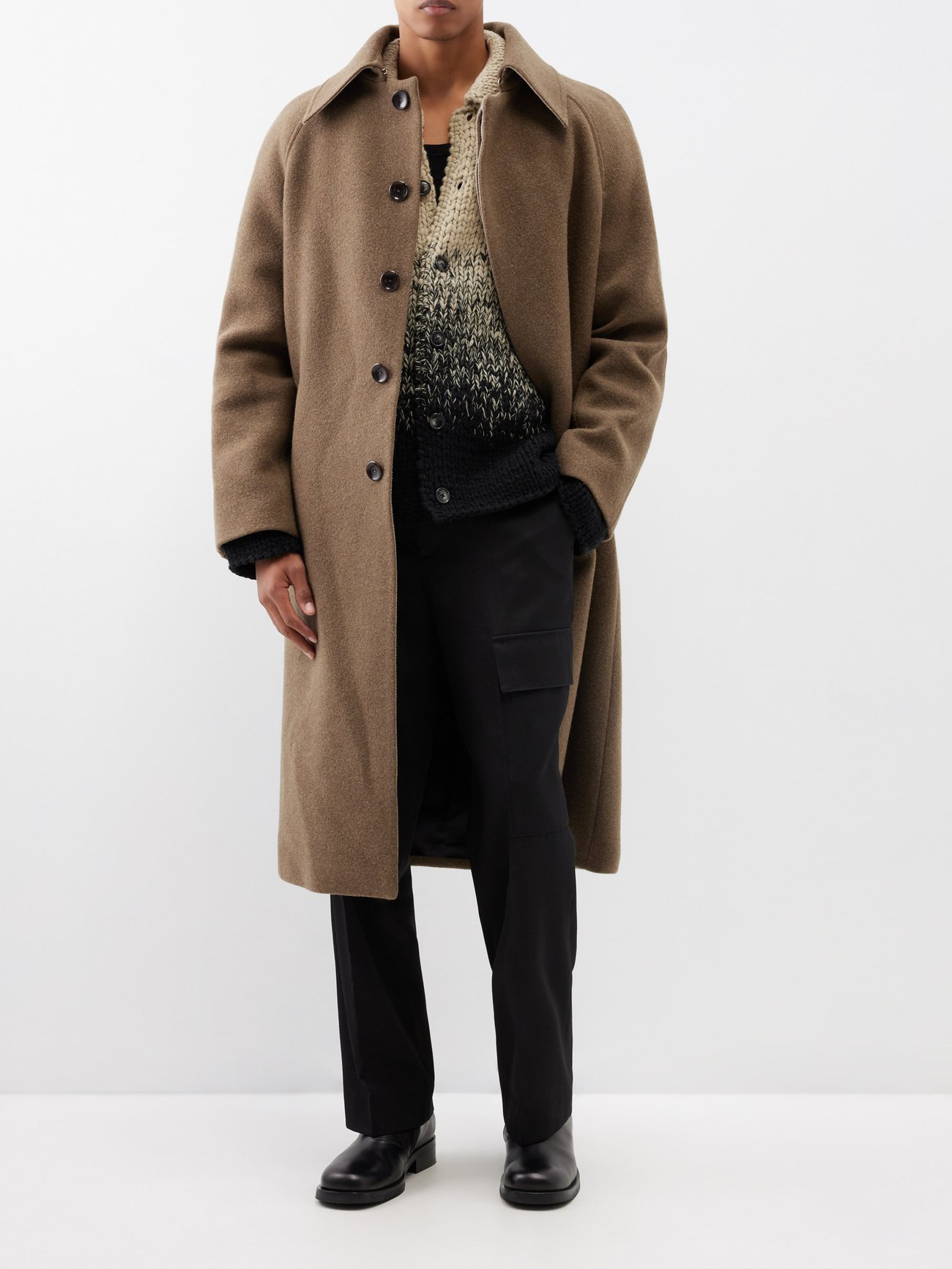 Raglan-sleeve wool-blend overcoat