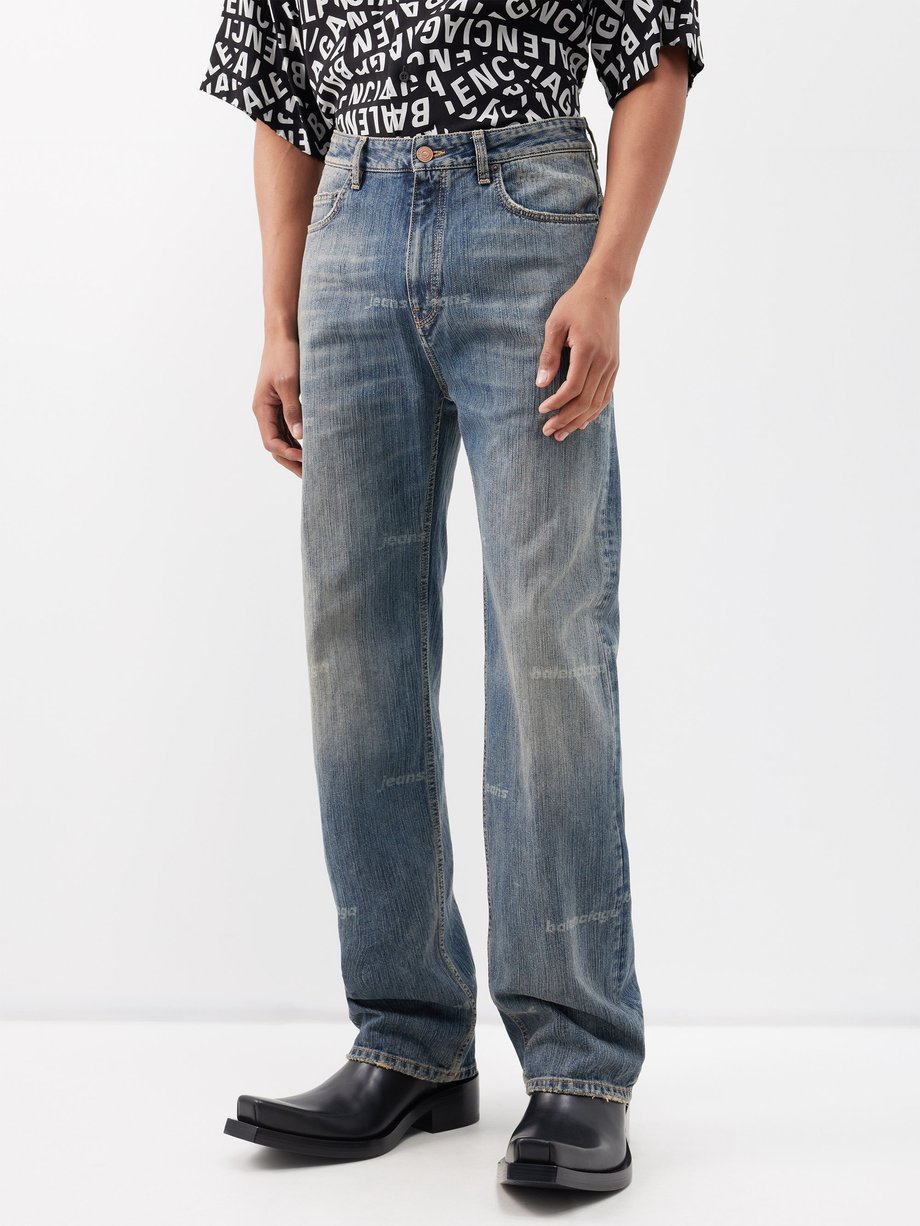 Balenciaga Laser-printed straight-leg Blue MATCHES | jeans distressed UK |