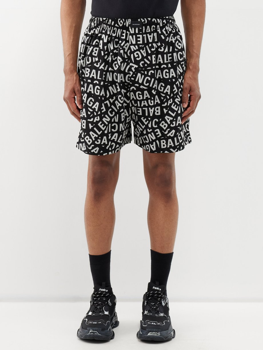 Black Elasticated-waist logo-print shorts Balenciaga MATCHESFASHION US