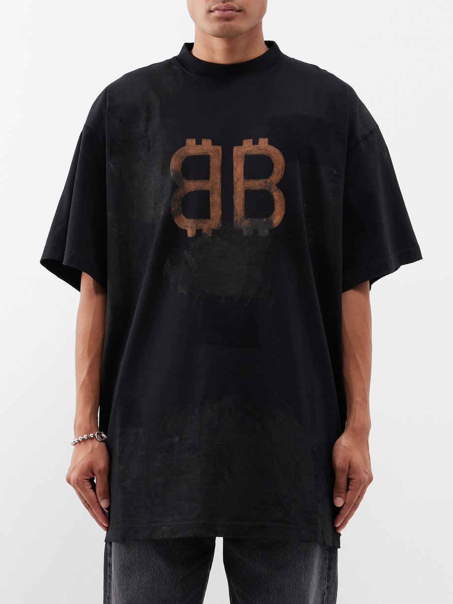 Oversized cotton T-shirt with printed monogram black - Men