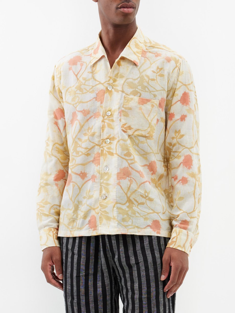Beige Leaf block-print cotton shirt | Karu Research | MATCHESFASHION UK
