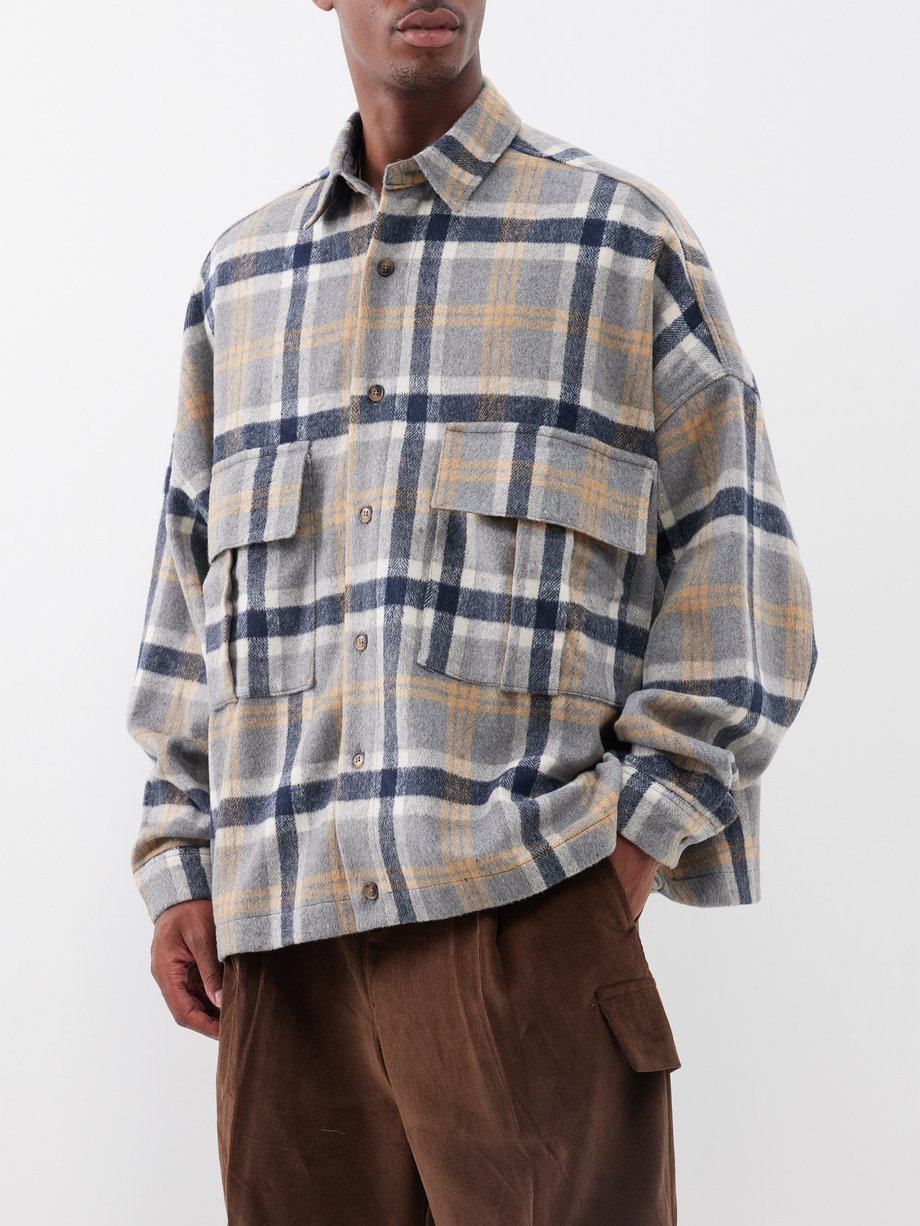 Grey Keaton checked wool-blend flannel overshirt | The Frankie Shop ...