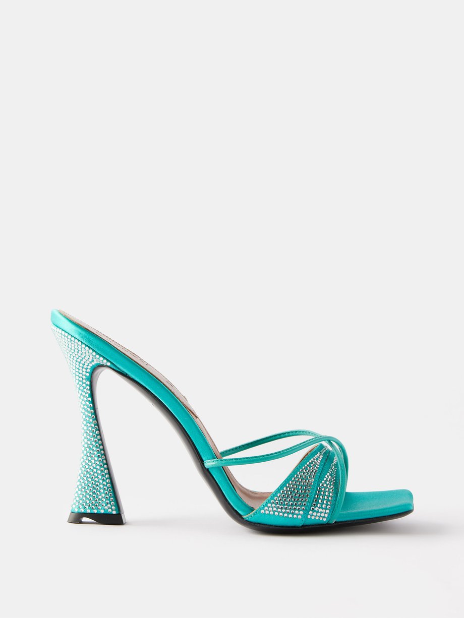 Blue Lust square-toe crystal and leather mules | D'Accori | MATCHES UK