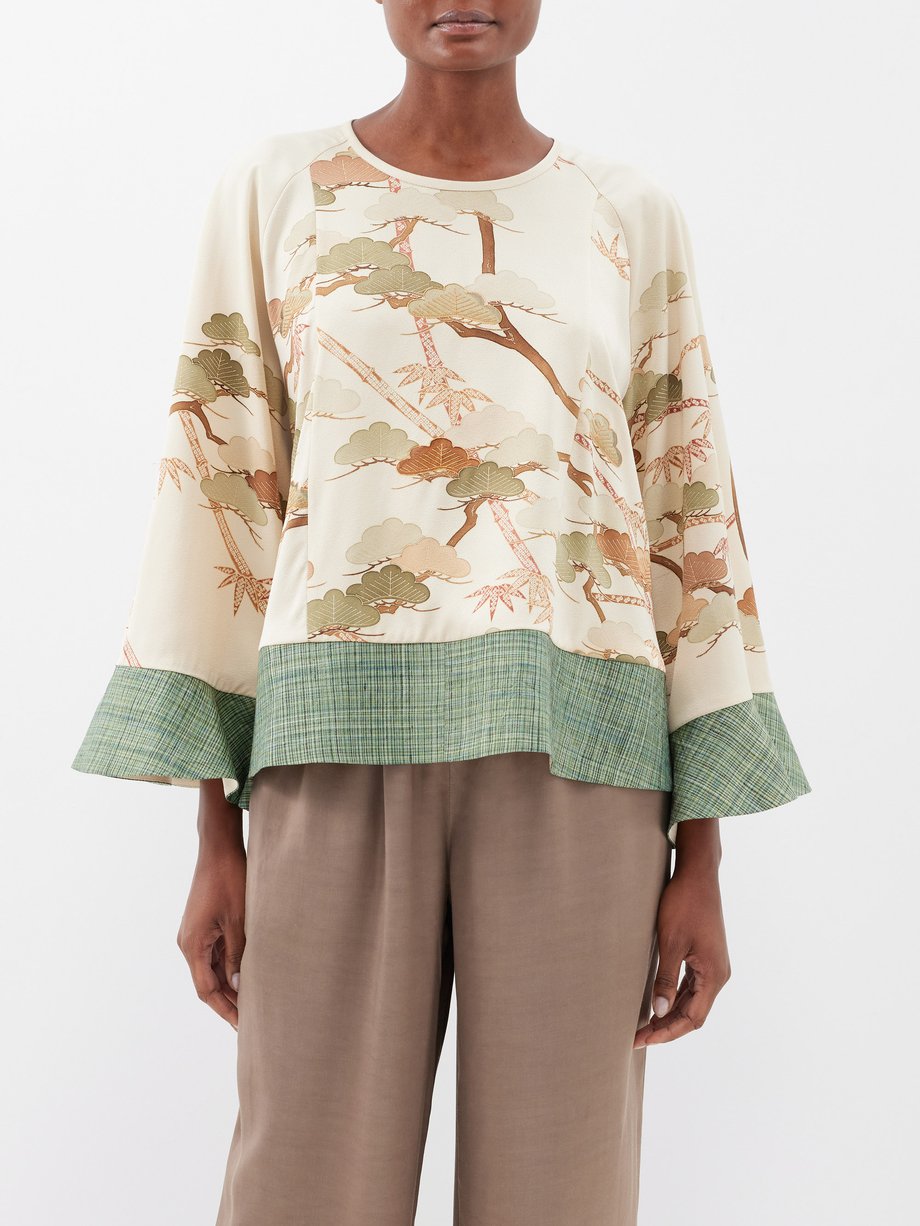 Rianna + Nina Patchwork vintage printed-silk blouse