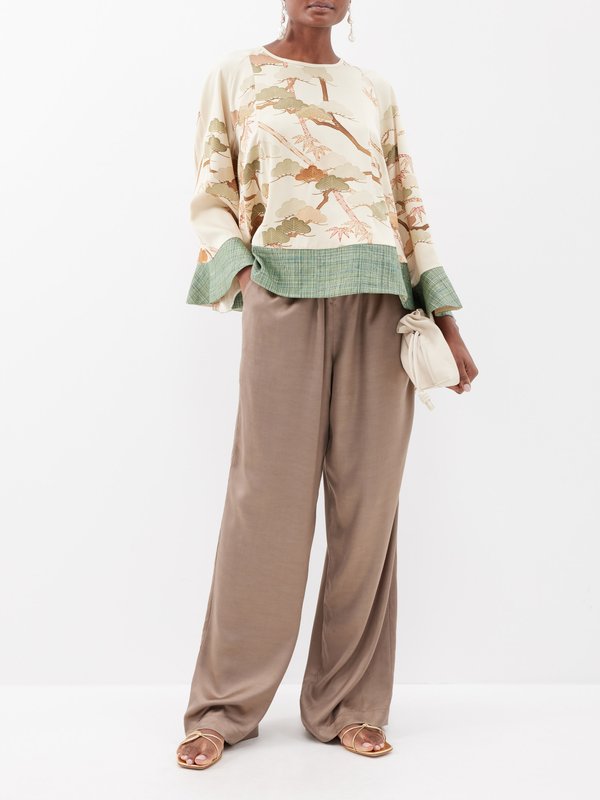 Rianna + Nina Patchwork vintage printed-silk blouse