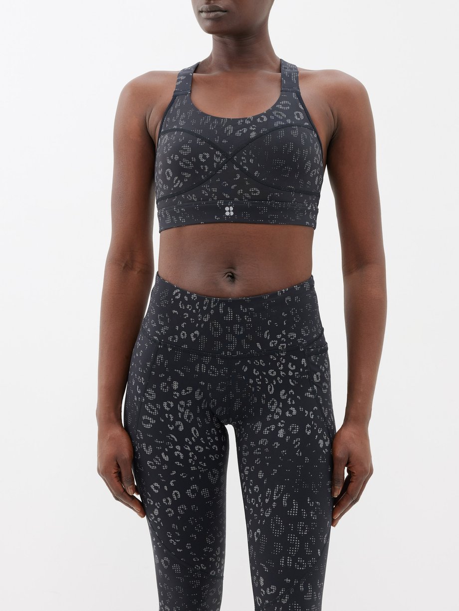 Black Power Reflective leopard-print sports bra
