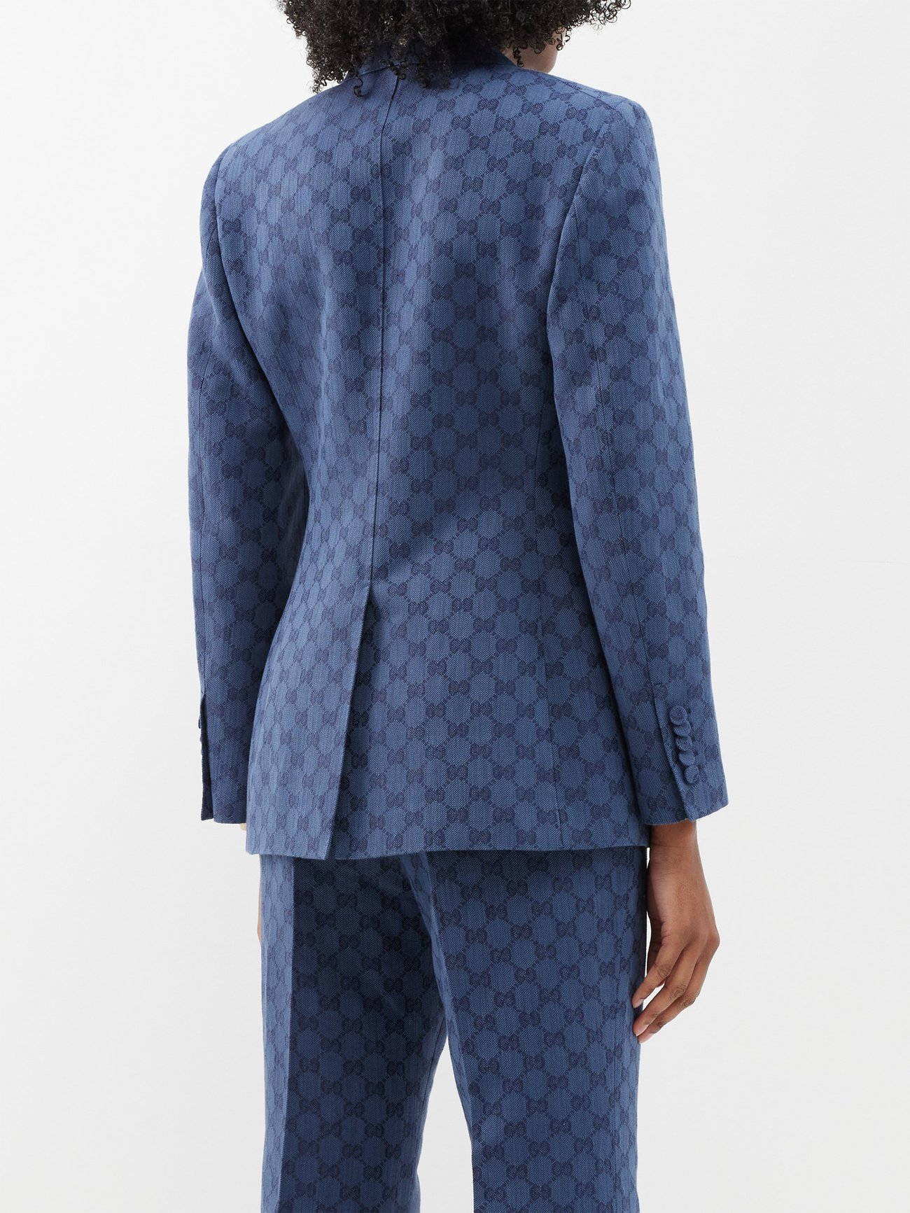 Blue GG-jacquard linen-blend single-breasted blazer, Gucci