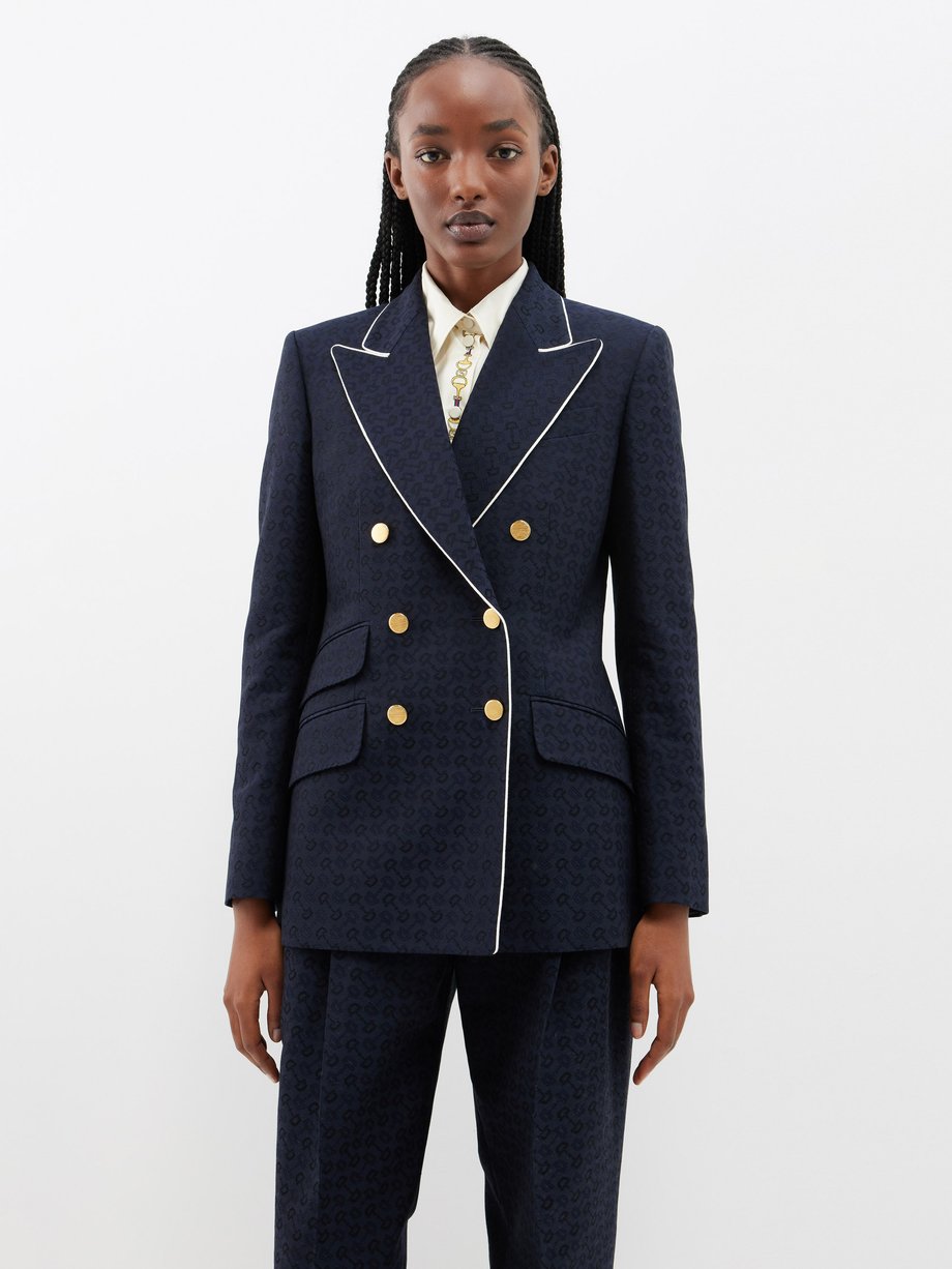 Navy Horsebit-jacquard cotton-blend suit jacket, Gucci
