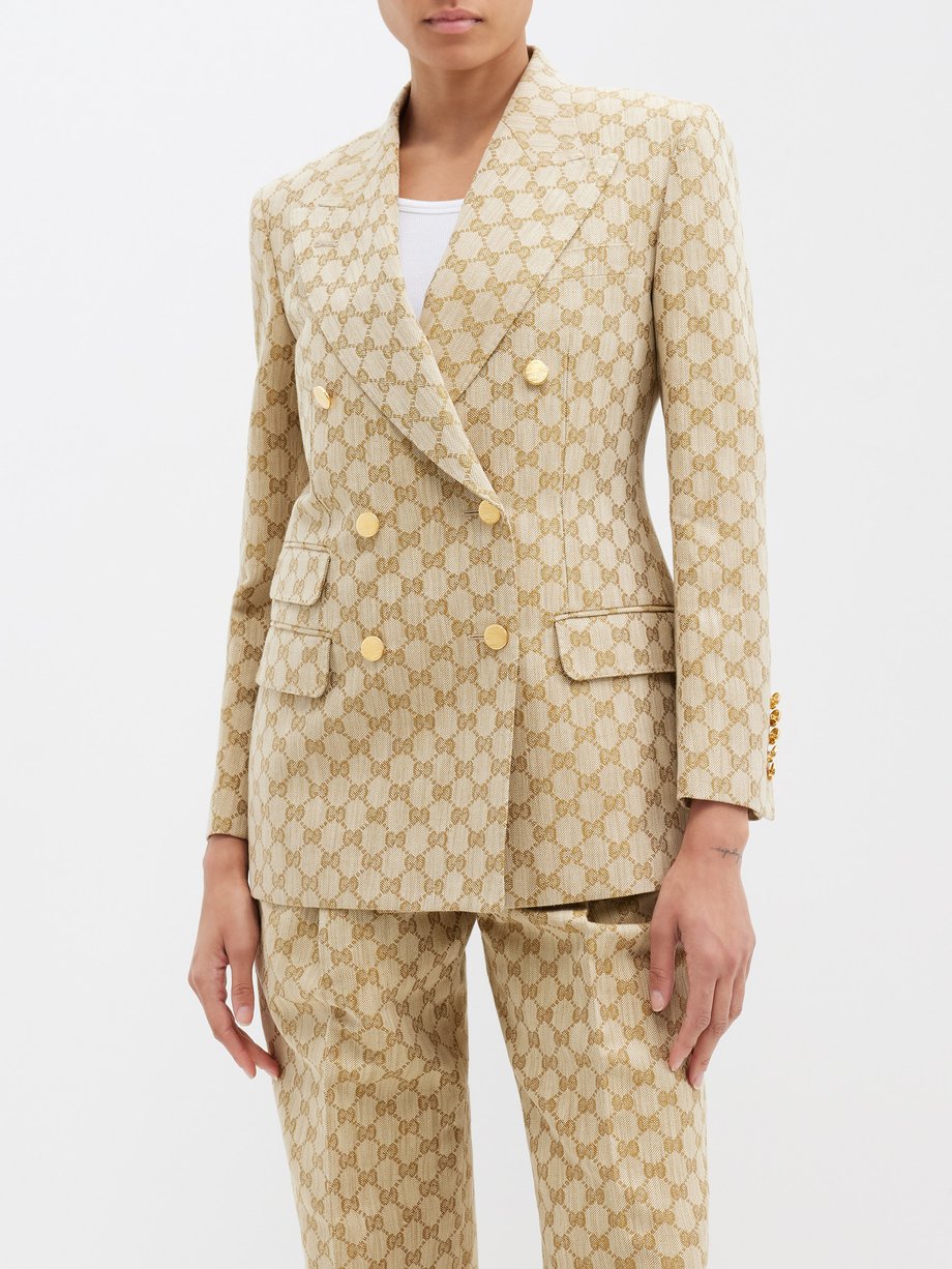 Camel GG linen and cotton-blend blazer, Gucci
