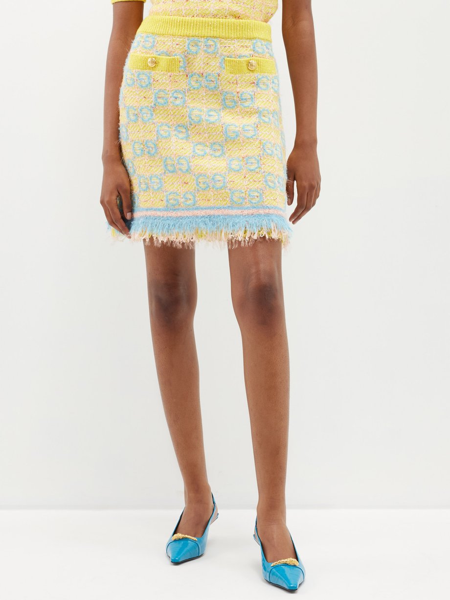 Yellow GG-logo jacquard tweed mini skirt | Gucci | MATCHESFASHION US