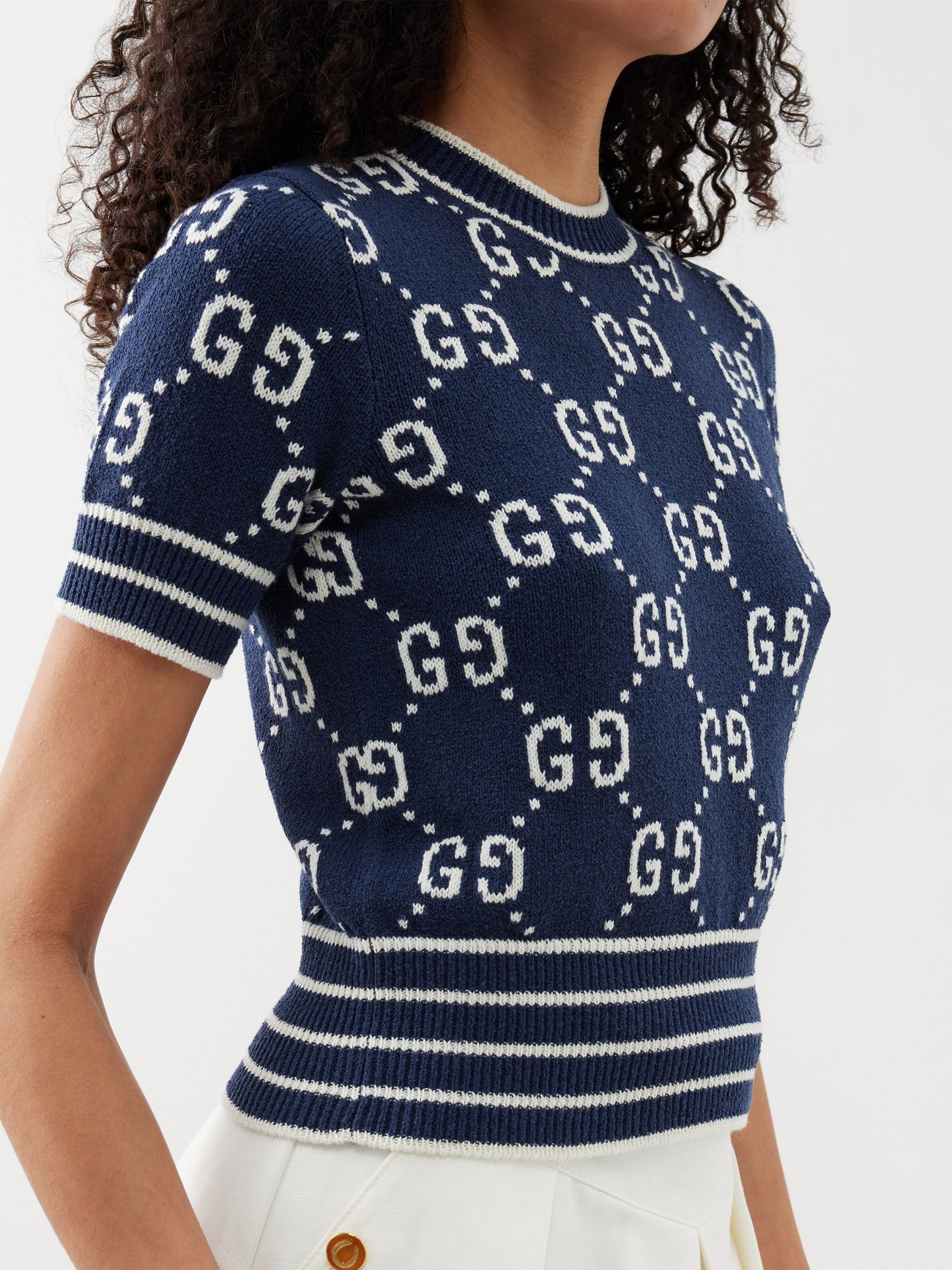 Gucci Double G Logo Jacquard Cropped Top